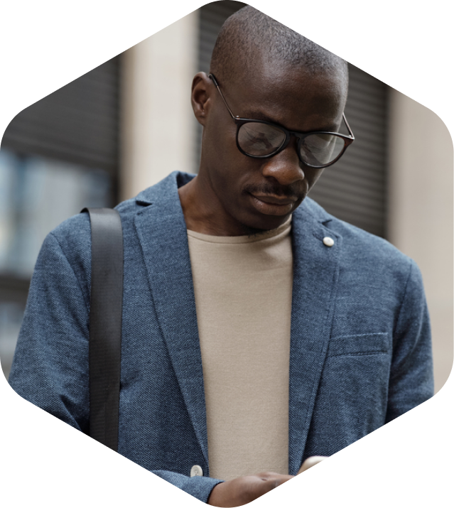 Hexagon man on phone